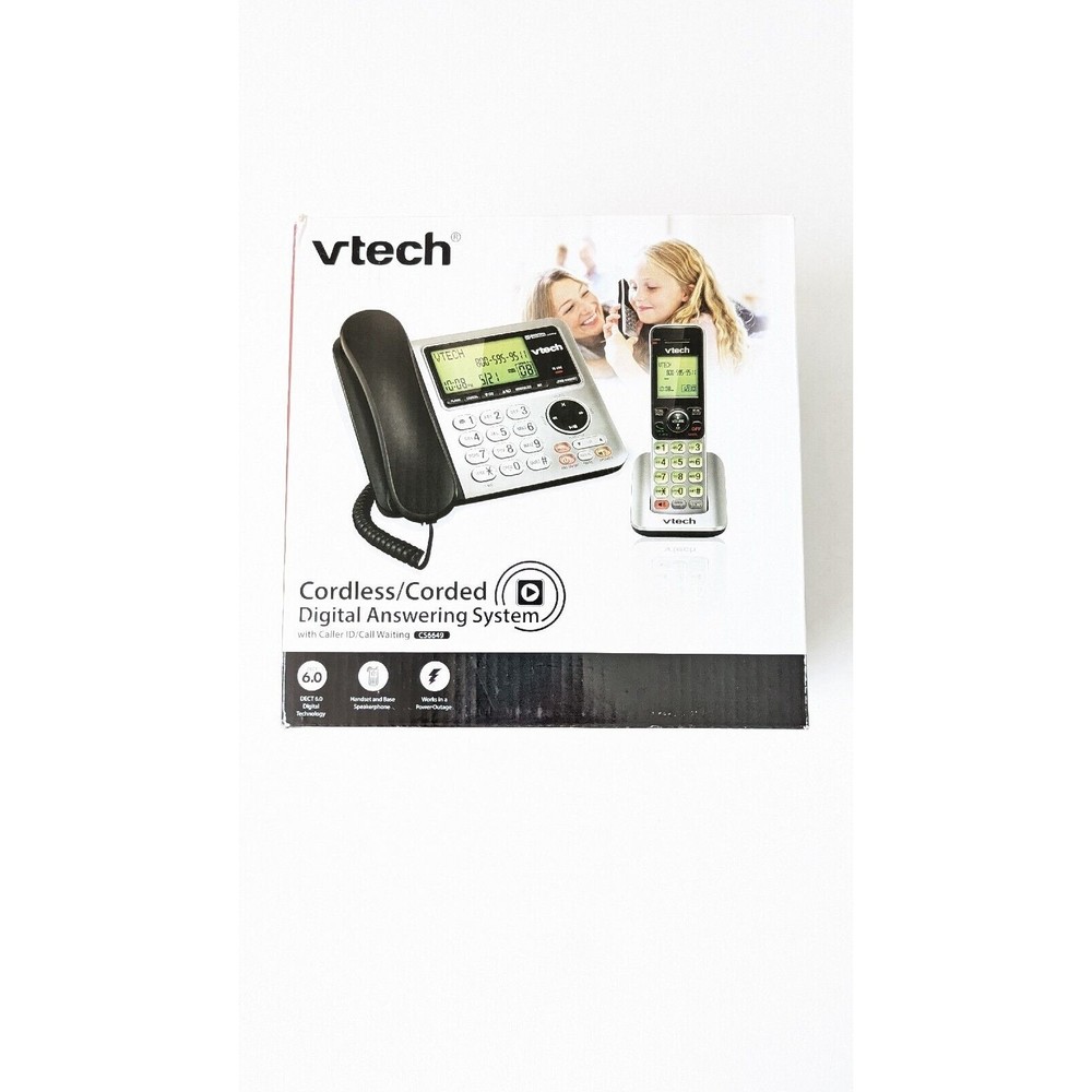 VTech CS6649 Expandable Corded/Cordless Phone System with Answering...